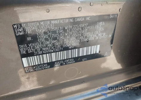 2011 Toyota Rav4 from USA, damaged, VIN 2T3BF4DVXBW136011